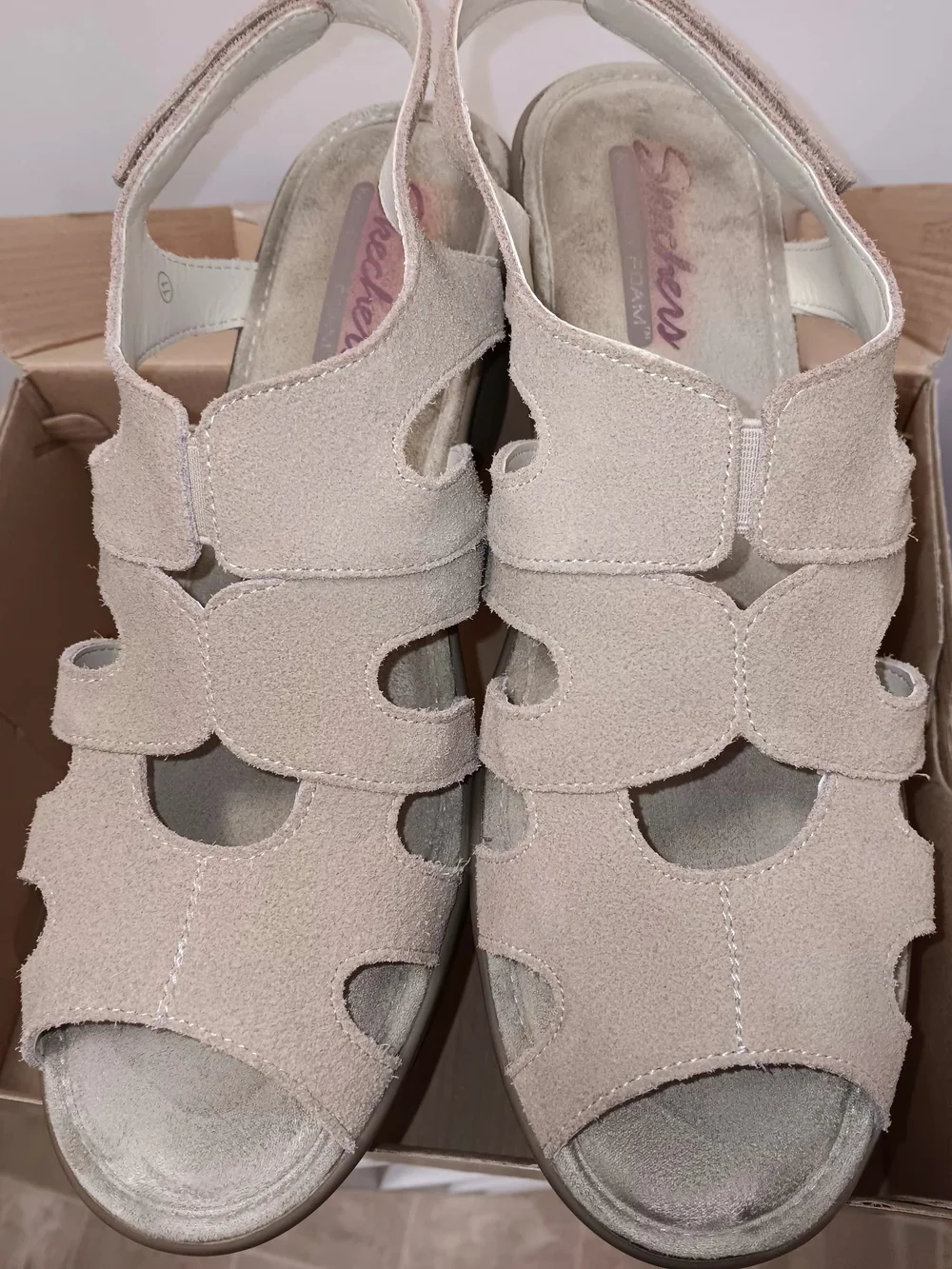 Skechers Women's Beige Suede Wedge Sandals